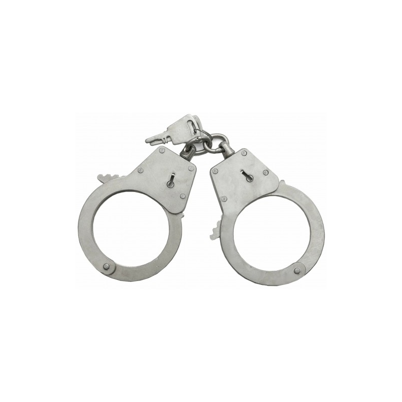 Настоящие милицейские наручники на цепочке с двумя ключами