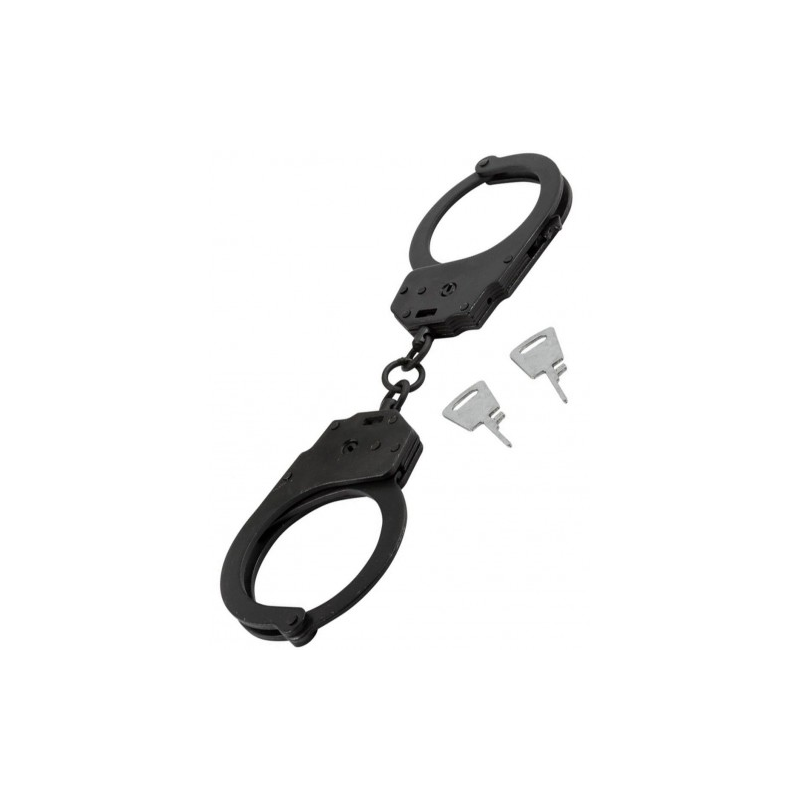 Настоящие милицейские наручники черного цвета с двумя ключами