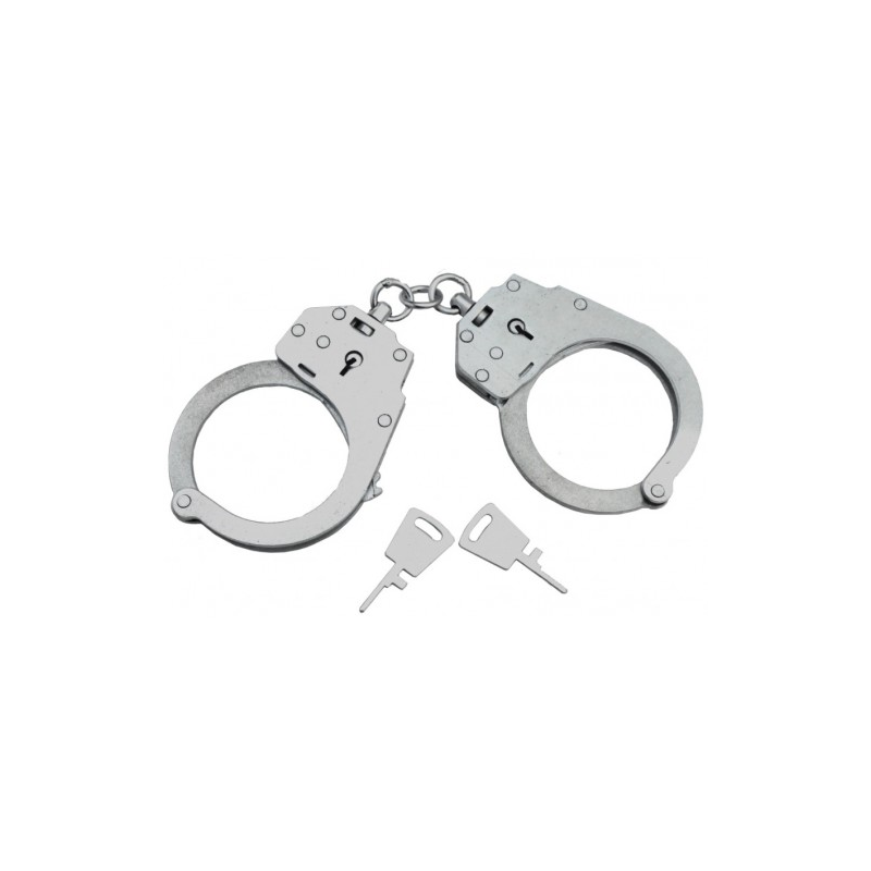 Настоящие милицейские наручники серебряного цвета с двумя ключами
