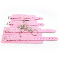 Бондажный набор наручники и поножи на цепях розовый