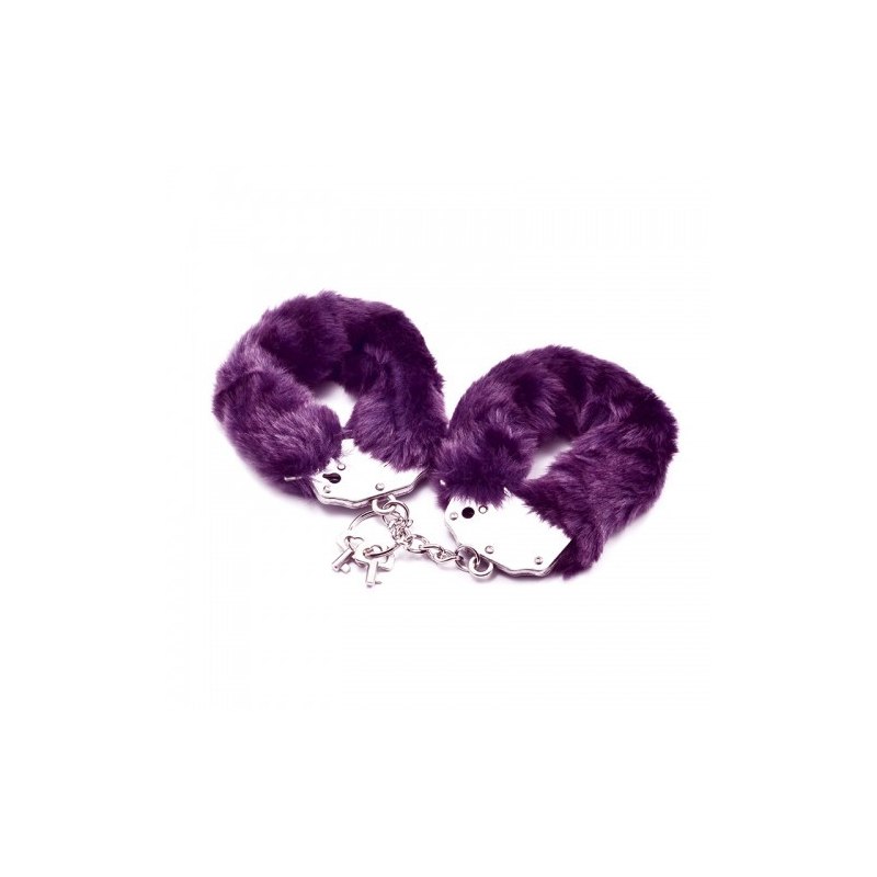 Фиолетовые металлические наручники с мехом Fetish Pleasure
