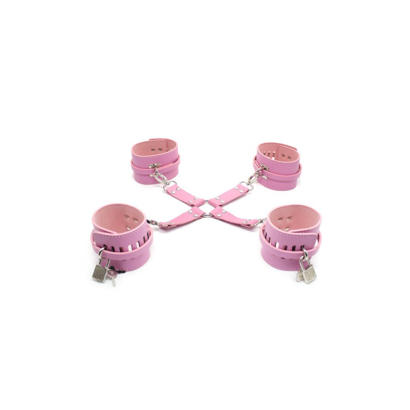 Бондажные наручники и поножи розовые
