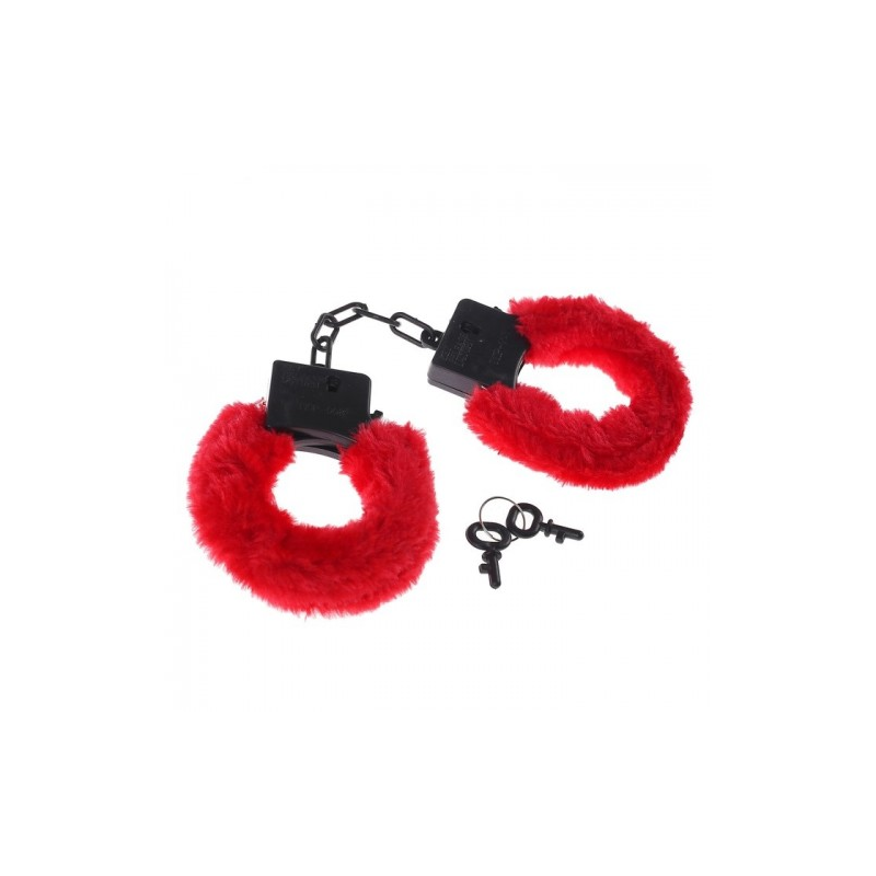 Пластиковые красные наручники с мехом