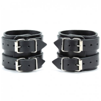 Широкие наручники из плотной натуральной кожи с двумя ремешками