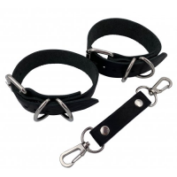 Черные наручники из натуральной кожи ручной работы