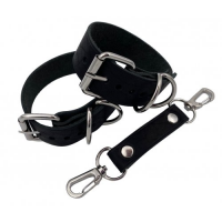 Черные наручники из натуральной кожи ручной работы