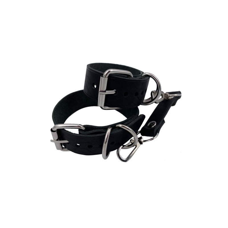 Черные наручники из натуральной кожи ручной работы