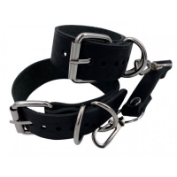 Черные наручники из натуральной кожи ручной работы