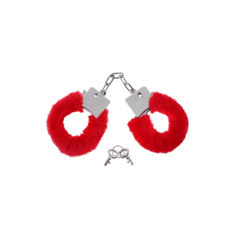 Пластмассовые серебристые наручники с красным мехом