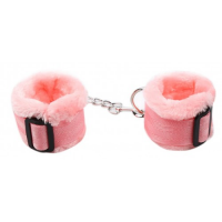 Текстильные наручники с мехом розовые