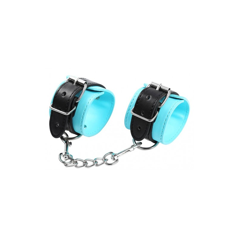 Голубые наручники с черными ремешками
