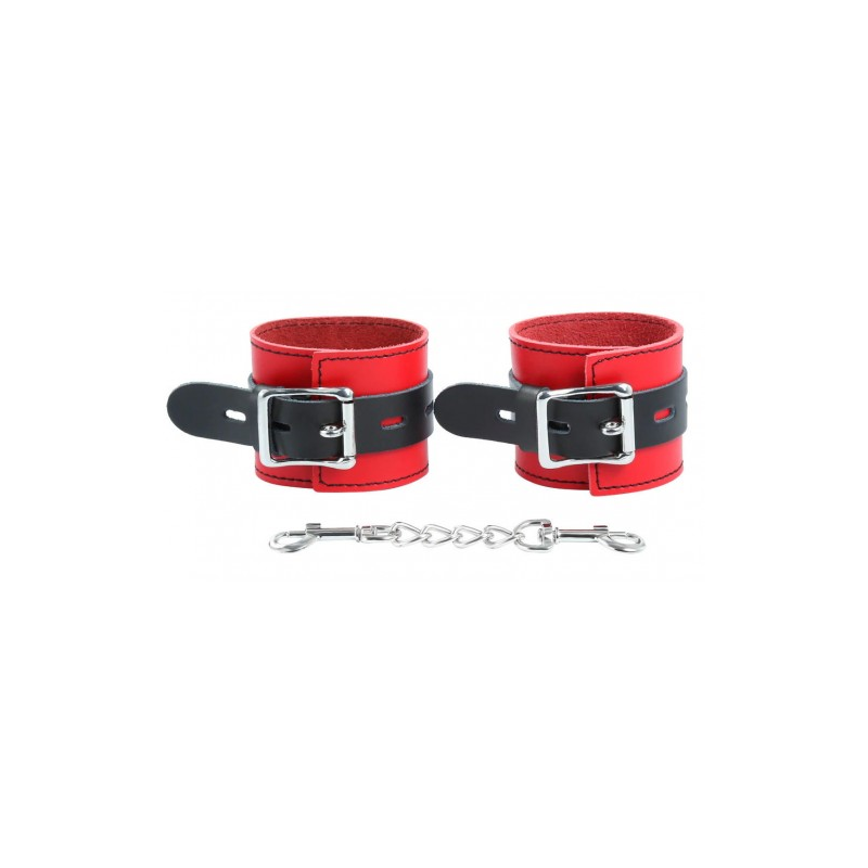Красно-черные наручники из натуральной кожи