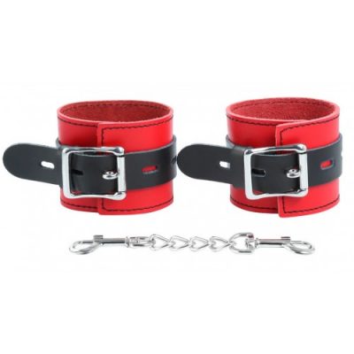 Красно-черные наручники из натуральной кожи