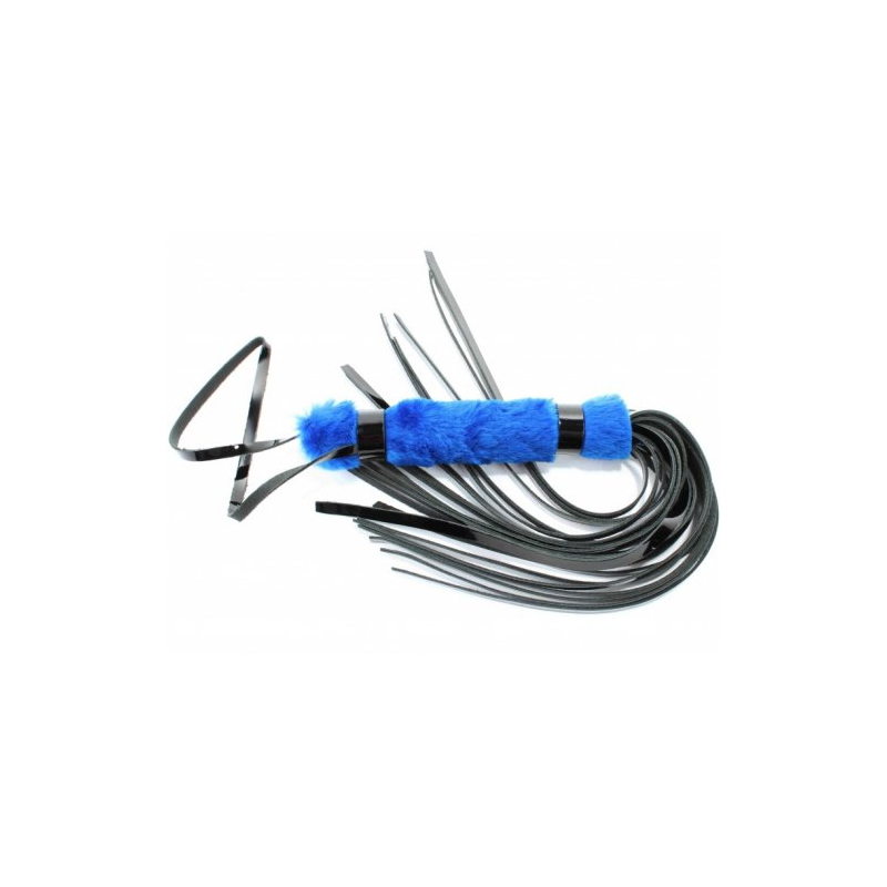 Флоггер из лаковой кожи с синим мехом