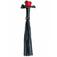 Черная кожаная плеть Красная Роза 40 см