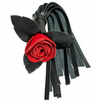 Черная кожаная плеть Красная Роза 40 см