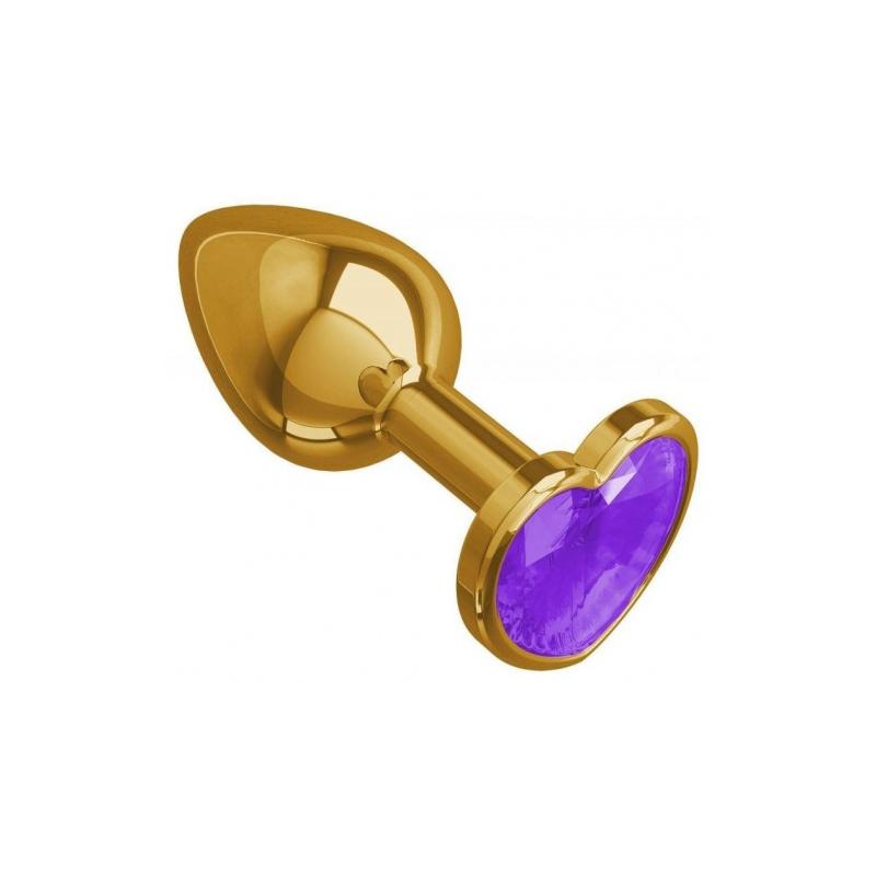 Золотистая анальная пробка с фиолетовым камушком в виде сердечка S