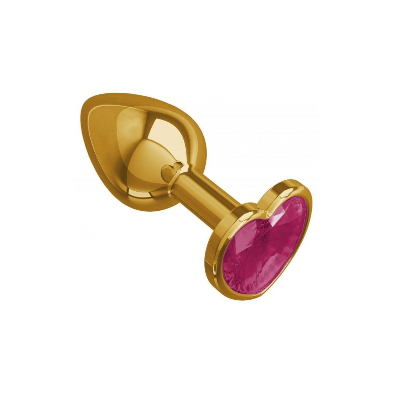 Золотистая анальная пробка с розовым камушком в виде сердечка M