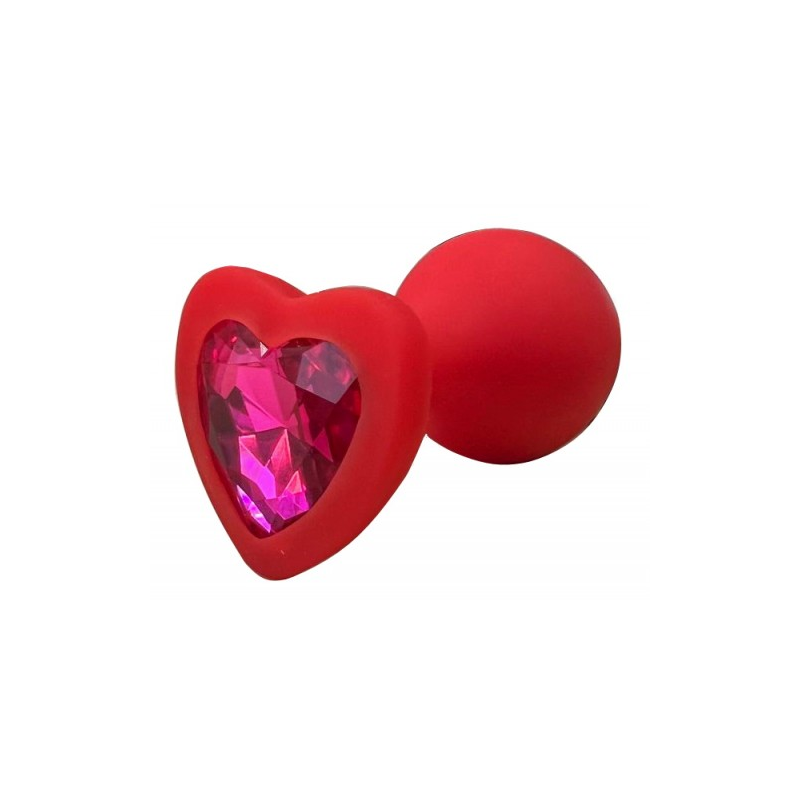 Красная силиконовая пробка M с розовым кристаллом в форме сердца