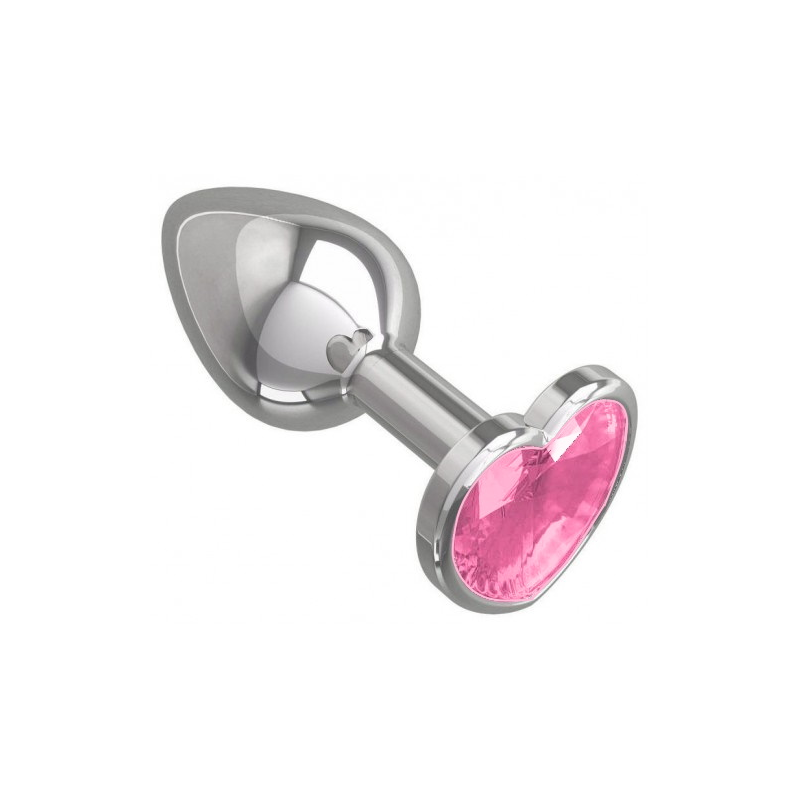 Металлическая анальная пробка с нежно-розовым камушком в виде сердечка M