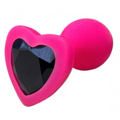 Розовая силиконовая пробка S с черным кристаллом в форме сердца