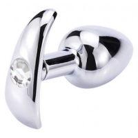 Металлическая анальная втулка со съемным черным хвостиком и пробкой с прозрачным кристаллом