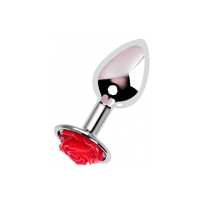 Металлическая анальная пробка Metal by Toyfa S с красной розой