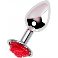 Металлическая анальная пробка Metal by Toyfa S с красной розой
