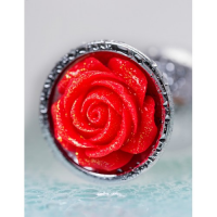 Металлическая анальная пробка Metal by Toyfa S с красной розой