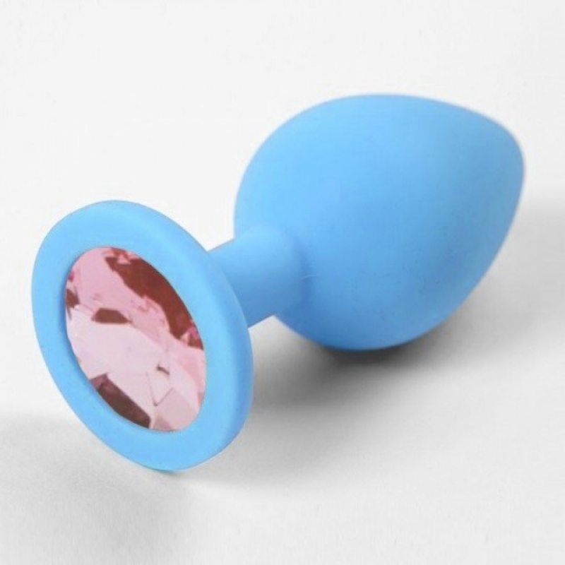 Голубая силиконовая пробка с нежно-розовым стразом