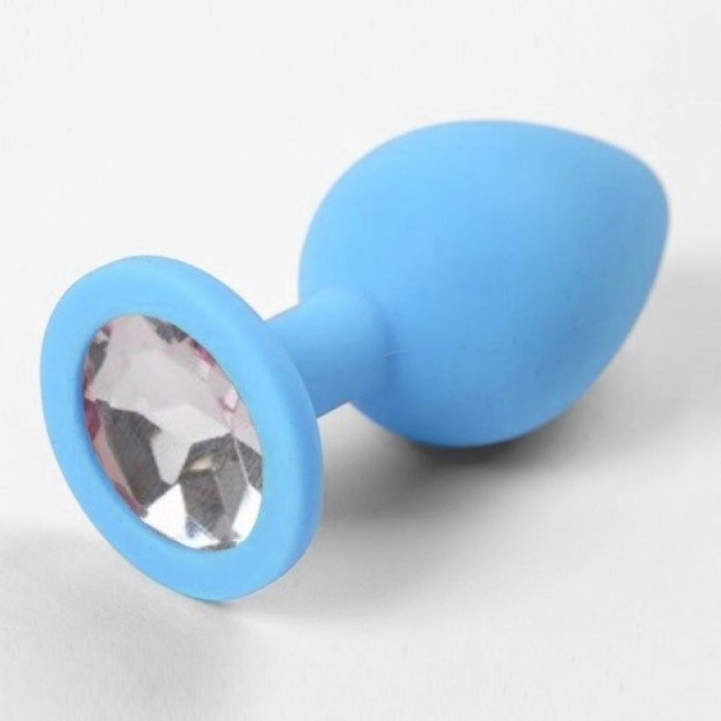Голубая силиконовая пробка с прозрачным стразом