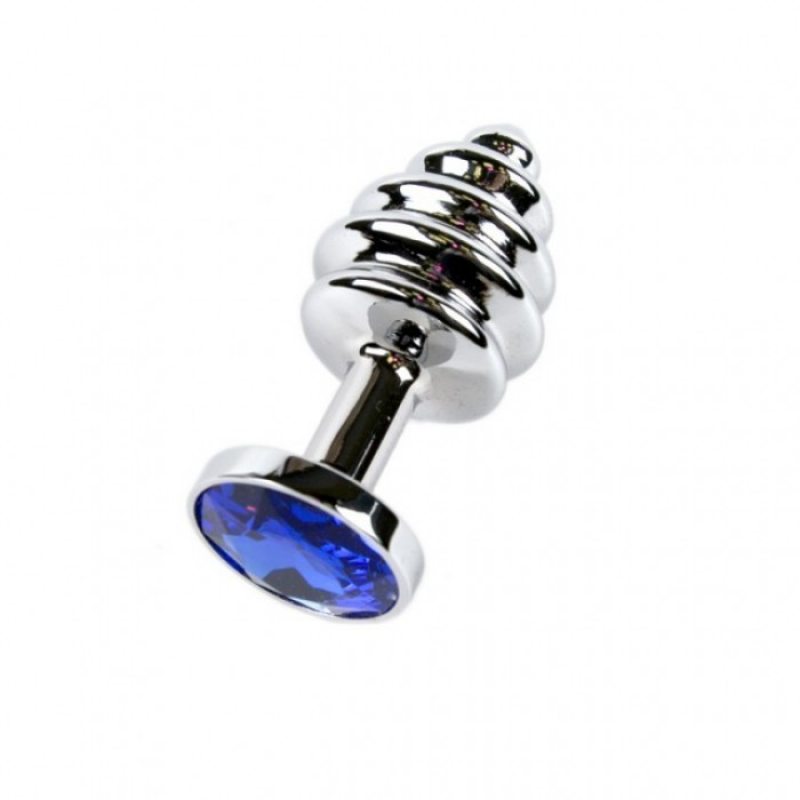 Анальная рельефная пробка Small Silver синяя