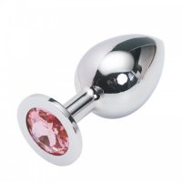 Большая анальная пробка Anal Jewelry Plug Silver Pink L