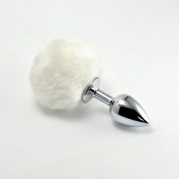 Анальная пробка с хвостиком Anal Plug White Tail Silver S