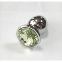 Анальная пробка из алюминия с кристаллом Silver Green L