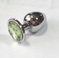 Анальная пробка из алюминия с кристаллом Silver Green L