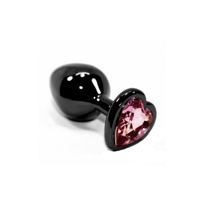 Анальная пробка черного цвета с ярким кристаллом розового цвета в форме сердечка размер M
