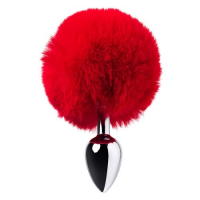 Анальная пробка с хвостиком кролика Small Silver Plug, красный