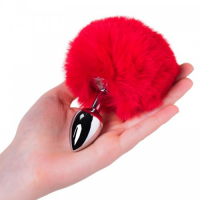 Анальная пробка с хвостиком кролика Small Silver Plug, красный