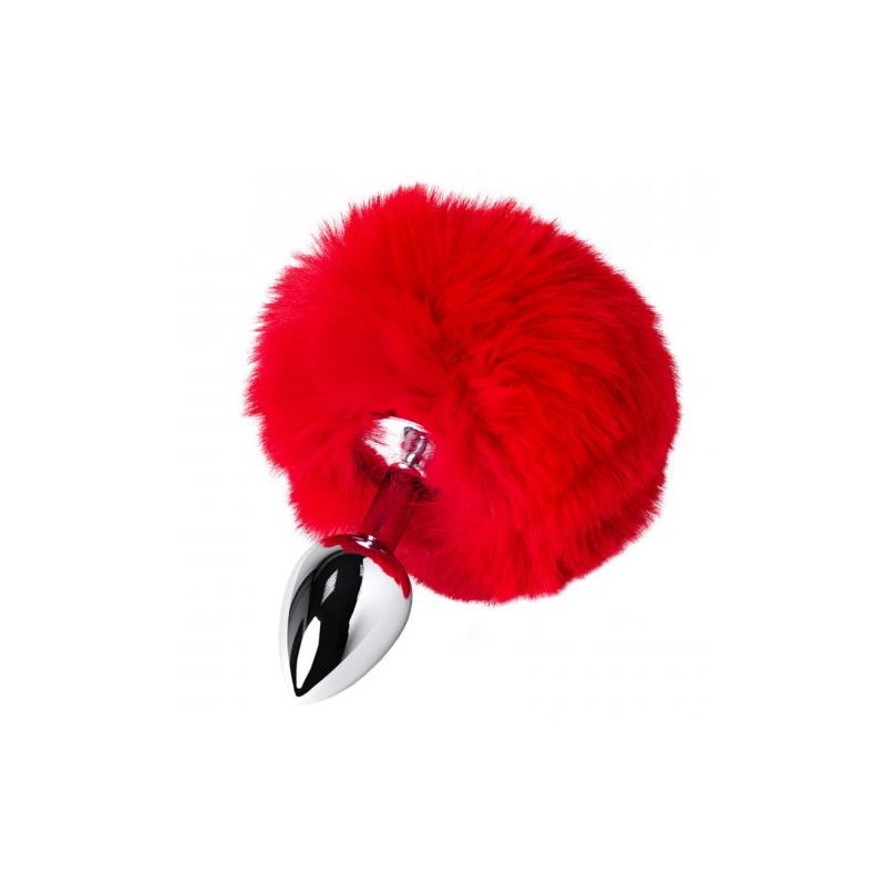 Анальная пробка с хвостиком кролика Small Silver Plug, красный