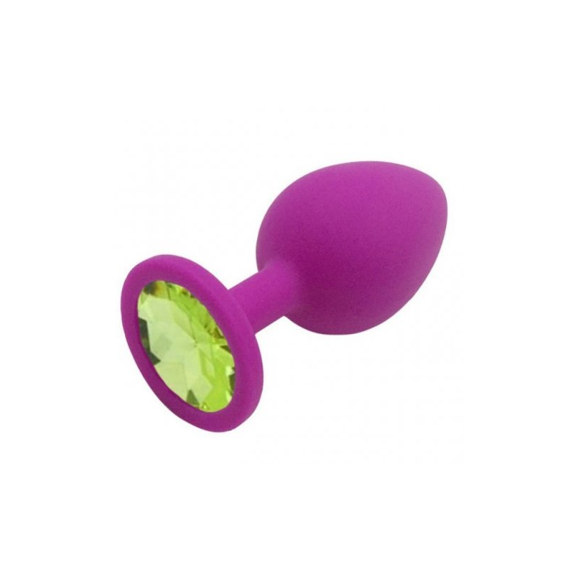 Пурпурная силиконовая пробка с салатовым стразом L