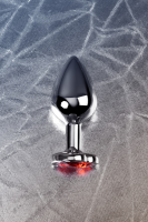 Анальный страз Metal by TOYFA, металл, серебристый, с кристаллом цвета рубин, 7 см, Ø 2,7 см, 50 г