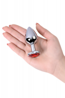 Анальный страз Metal by TOYFA, металл, серебристый, с кристаллом цвета рубин, 7 см, Ø 2,7 см, 50 г