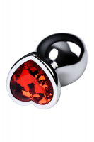 Анальный страз Metal by TOYFA, металл, серебристый, с кристаллом цвета рубин, 7 см, Ø 2,7 см, 50 г