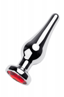 Анальный страз Metal by TOYFA, металл, серебристый, с кристаллом цвета рубин, 10 см, Ø 3 см, 95 г