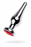 Анальный страз Metal by TOYFA, металл, серебристый, с кристаллом цвета рубин, 10 см, Ø 3 см, 95 г