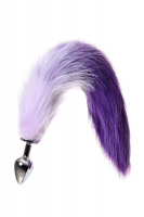 Анальная втулка Metal by TOYFA с бело-фиолетовым хвостом, металл, серебристый, 45 см, Ø 3,3 см