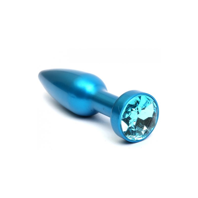 Бирюзовая металлическая анальная пробка с голубым стразом, размер S