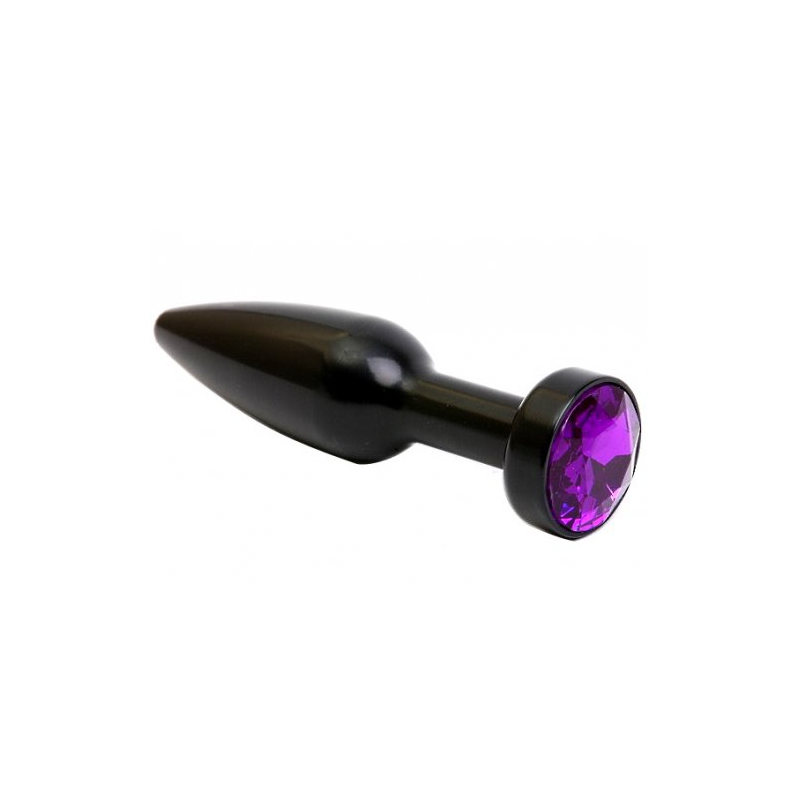 Черная металлическая анальная пробка с фиолетовым стразом, размер S