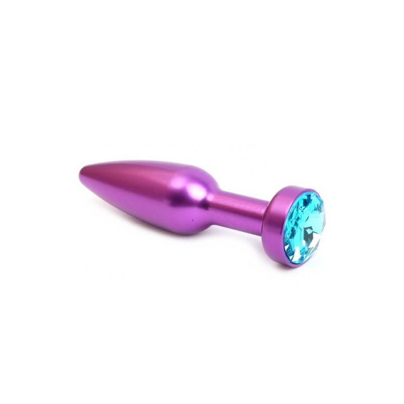 Фиолетовая металлическая анальная пробка с голубым стразом, размер S